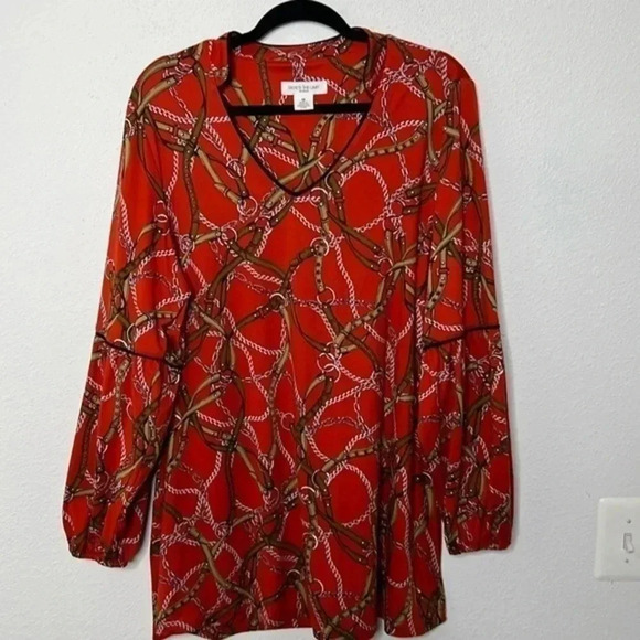 Skye’s The Limit plus size balloon sleeves size 1X red blouse - Picture 1 of 4